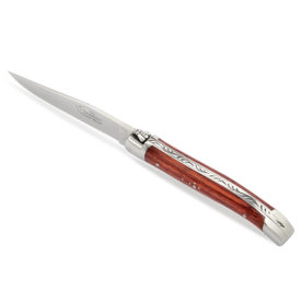 Couteau laguiole pliant, 12 cm, mitres inox, manche en bois de rose – Made in France – Honoré Durand