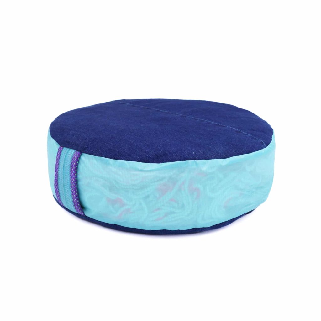 coussin de méditation zafu éco responsable – upcyclé bleu