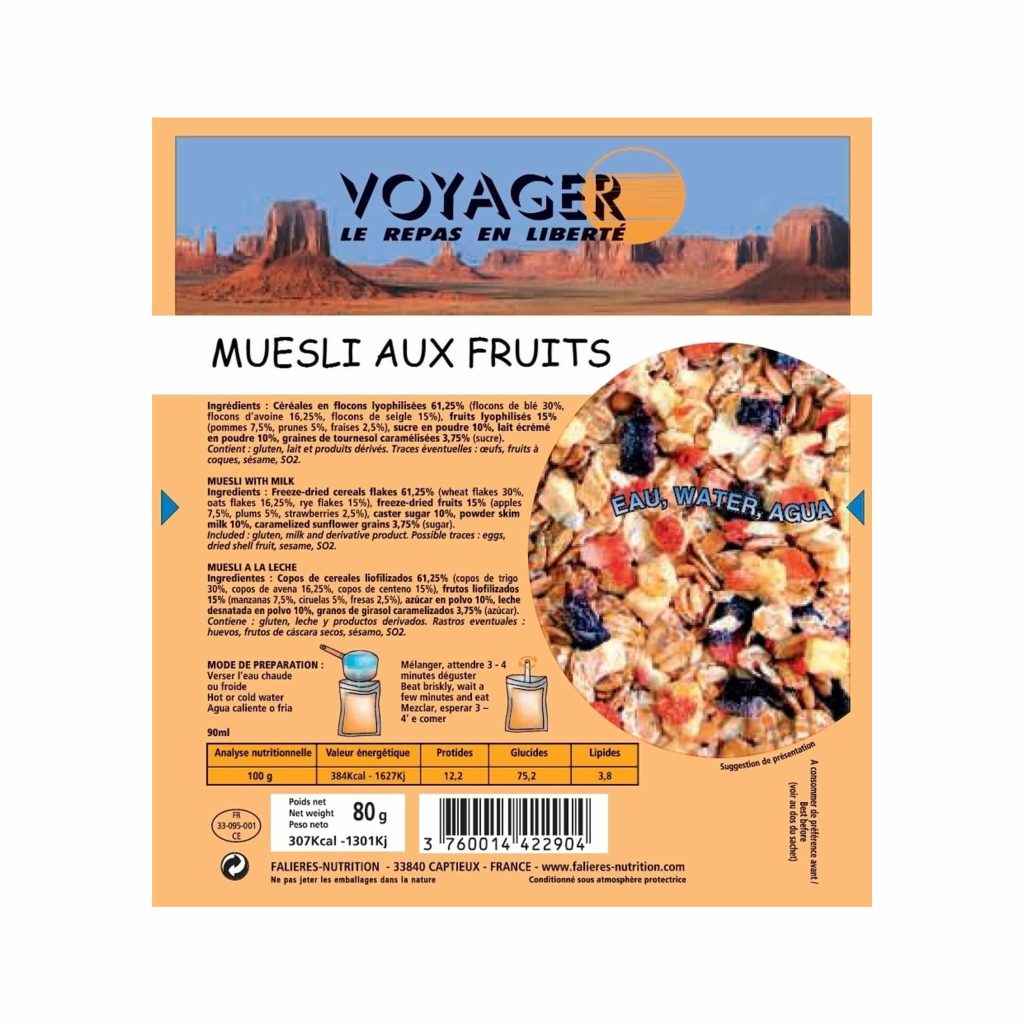 encas lyophilisé écologique treck randonnée – muesli aux fruits 80 g falières nutrition