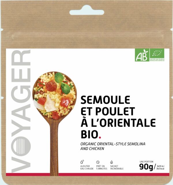 plat lyophilisé écologique treck randonnée – semoule et poulet à l'orientale bio 90 g voyager